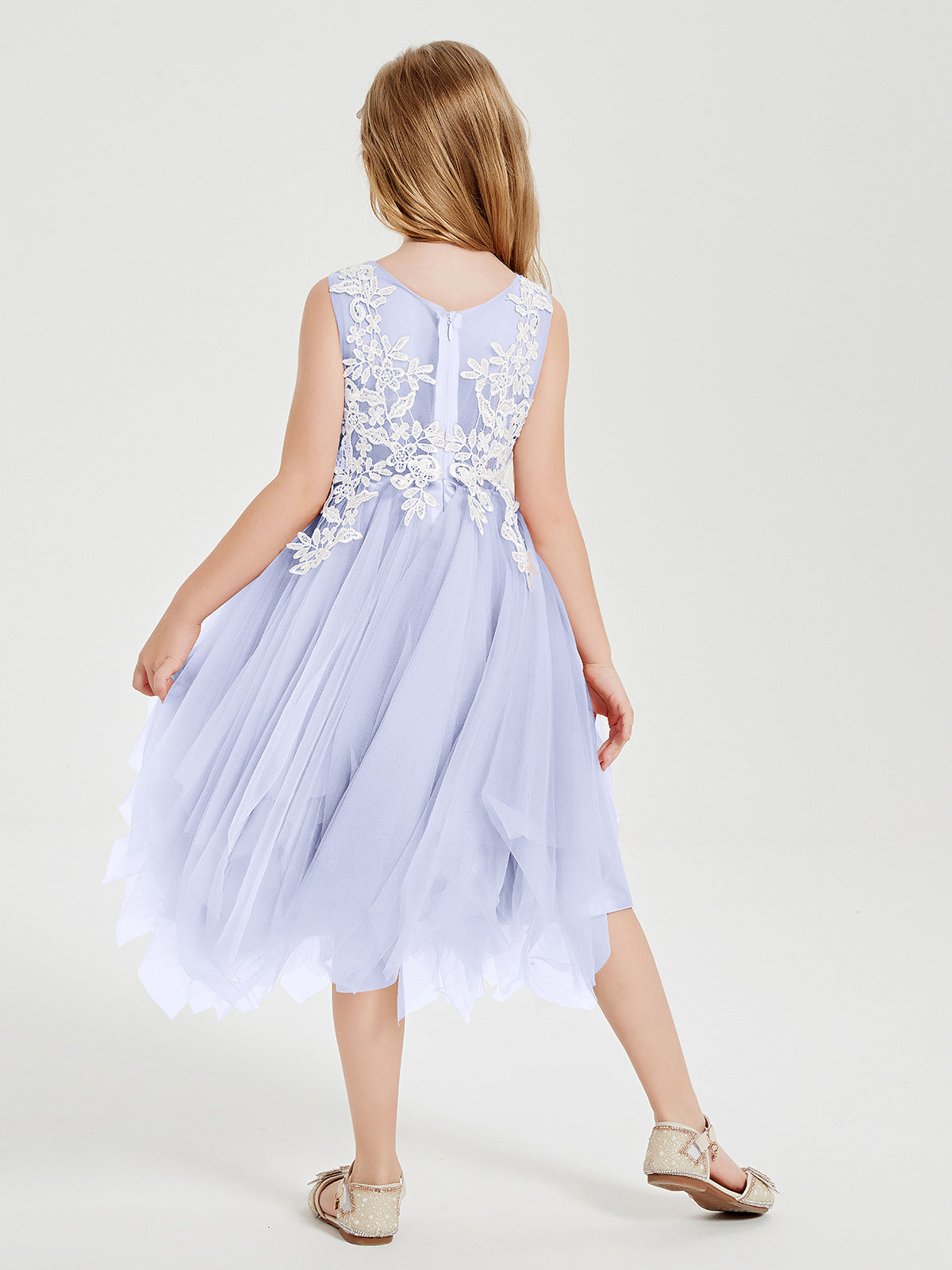 Tea Length Tulle Junior Bridesmaid Dresses Lavender